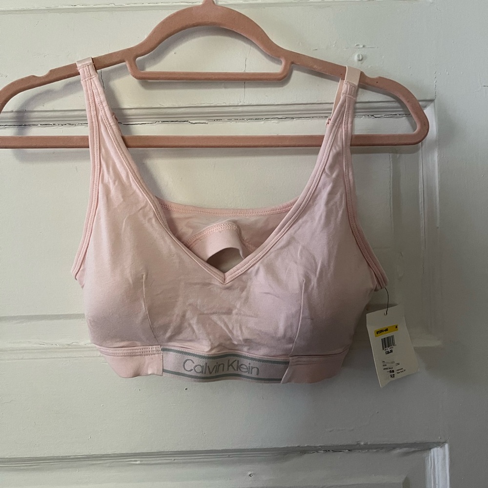 Calvin Klein Pink Bra with Wide Straps and Scoop Neckline